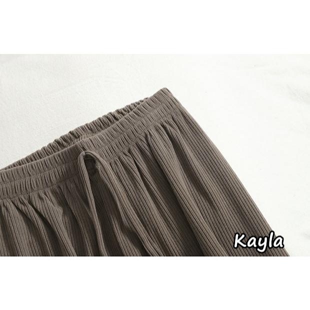 預購🌟免運🌟 休閒素色羅紋鬆緊腰長褲 A1199 #Kayla.girl #少女愷拉-細節圖5