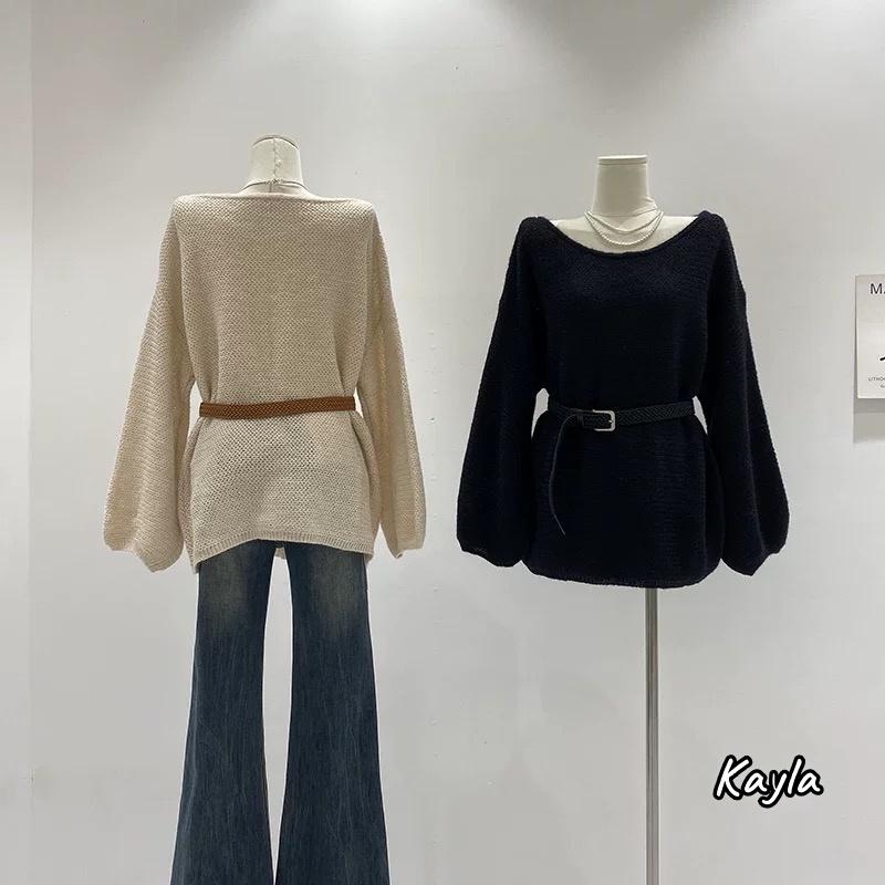 預購🌟免運🌟 寬鬆長版泡泡袖針織毛衣(附腰帶) A1234 #Kayla.girl #少女愷拉-細節圖2