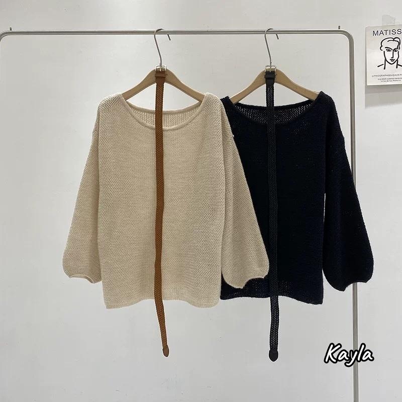 預購🌟免運🌟 寬鬆長版泡泡袖針織毛衣(附腰帶) A1234 #Kayla.girl #少女愷拉-細節圖3