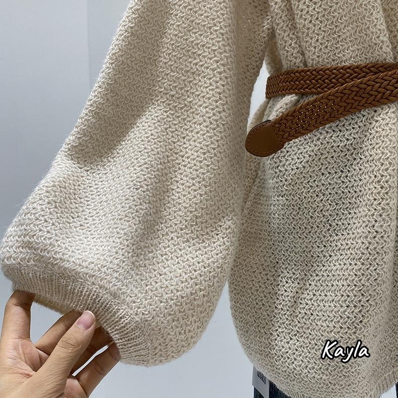 預購🌟免運🌟 寬鬆長版泡泡袖針織毛衣(附腰帶) A1234 #Kayla.girl #少女愷拉-細節圖8
