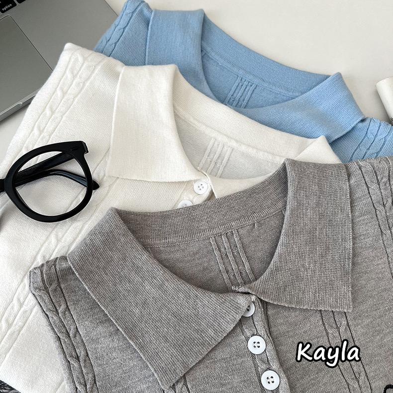 預購🌟免運🌟 翻領刺繡蝴蝶結POLO針織上衣 A1219 #Kayla.girl #少女愷拉-細節圖2