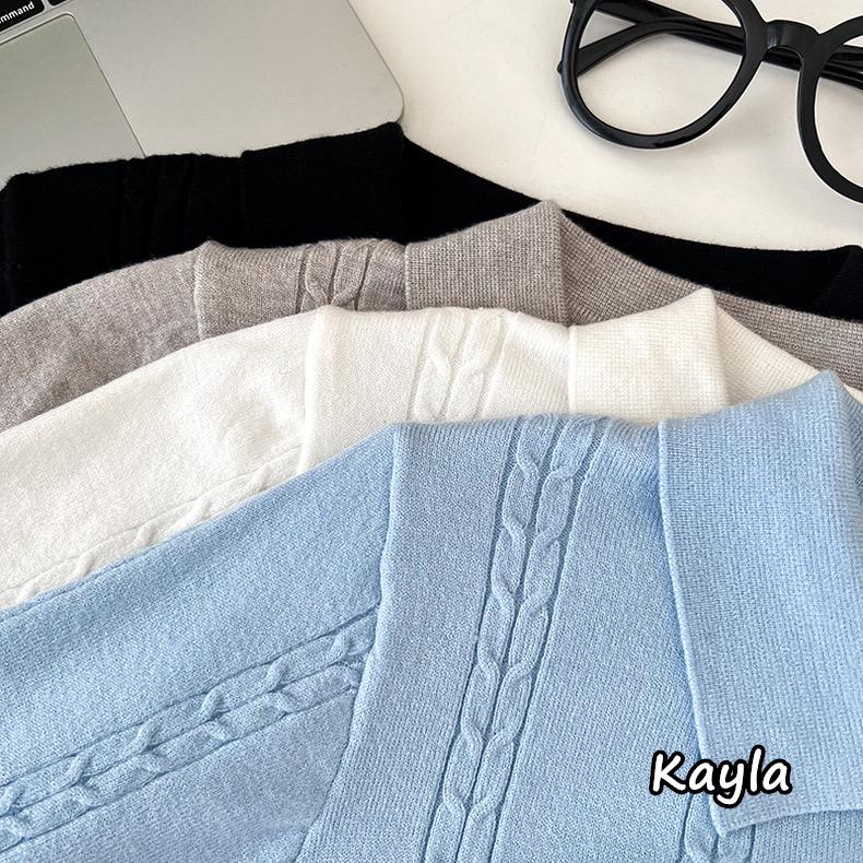預購🌟免運🌟 翻領刺繡蝴蝶結POLO針織上衣 A1219 #Kayla.girl #少女愷拉-細節圖3