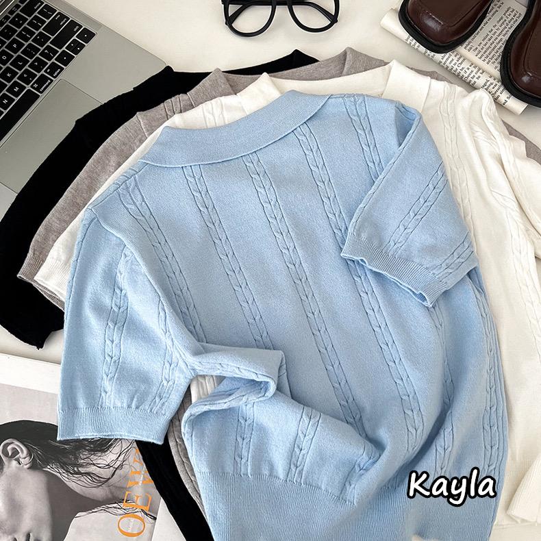 預購🌟免運🌟 翻領刺繡蝴蝶結POLO針織上衣 A1219 #Kayla.girl #少女愷拉-細節圖4