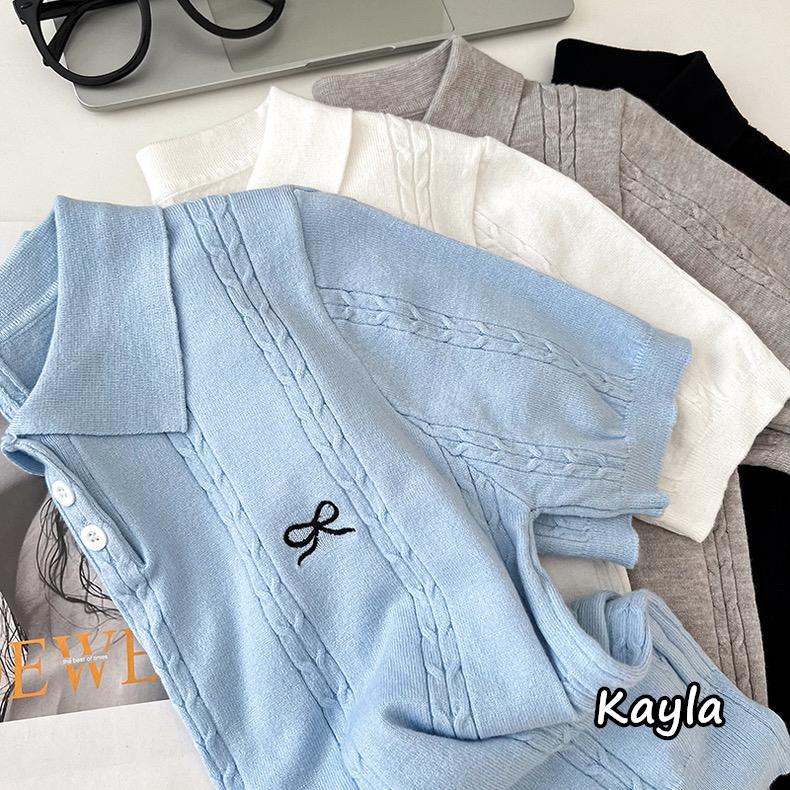 預購🌟免運🌟 翻領刺繡蝴蝶結POLO針織上衣 A1219 #Kayla.girl #少女愷拉-細節圖6
