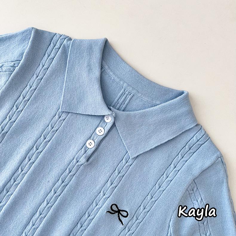 預購🌟免運🌟 翻領刺繡蝴蝶結POLO針織上衣 A1219 #Kayla.girl #少女愷拉-細節圖7