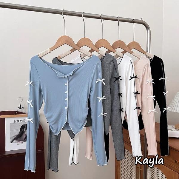 預購🌟免運🌟 撞色滾邊蝴蝶結排釦外套上衣 A1220 #Kayla.girl #少女愷拉-細節圖2