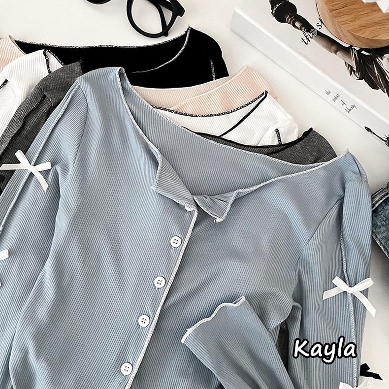 預購🌟免運🌟 撞色滾邊蝴蝶結排釦外套上衣 A1220 #Kayla.girl #少女愷拉-細節圖3