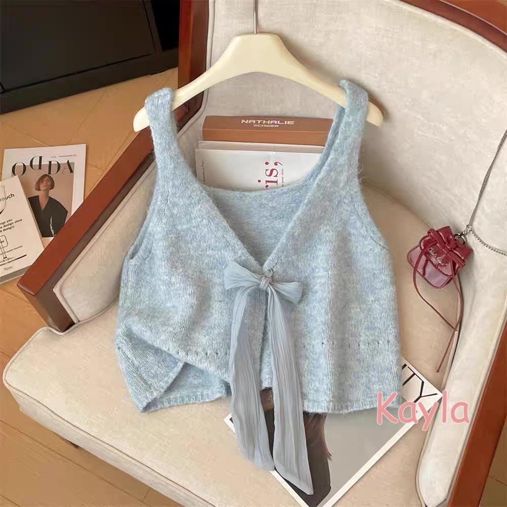 預購🌟免運🌟 氣質正反兩穿蝴蝶結針織背心 A1282 #Kayla.girl #少女愷拉-細節圖7