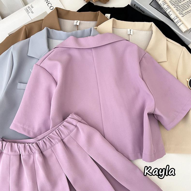 預購🌟免運🌟 西裝短版外套+百摺褲裙2件組套裝 A1188 #Kayla.girl #少女愷拉-細節圖2