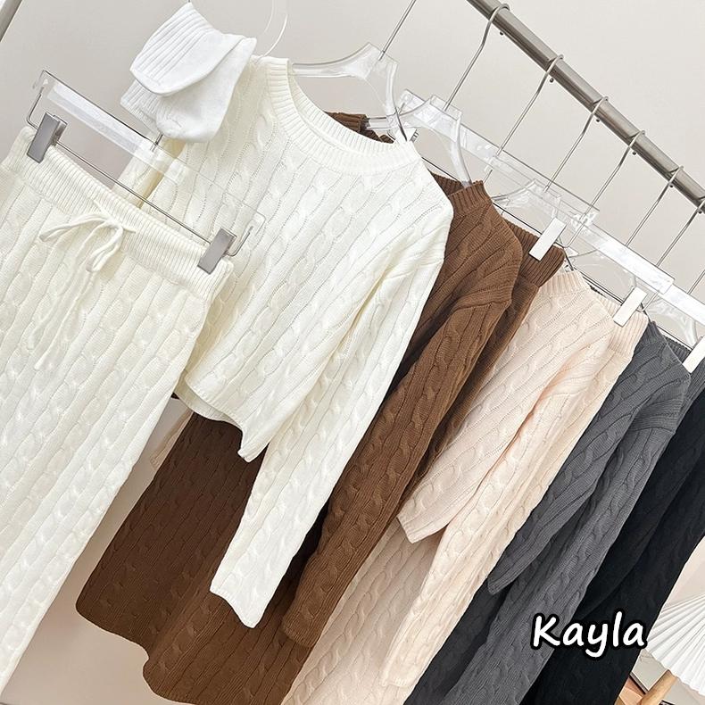 預購🌟免運🌟 圓領麻花毛衣+針織長裙2件組套裝 A1136 #Kayla.girl #少女愷拉-細節圖3