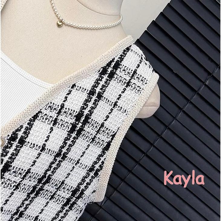 預購🌟免運🌟 多款V領格紋千鳥編織馬甲背心 A1285 #Kayla.girl #少女愷拉-細節圖8