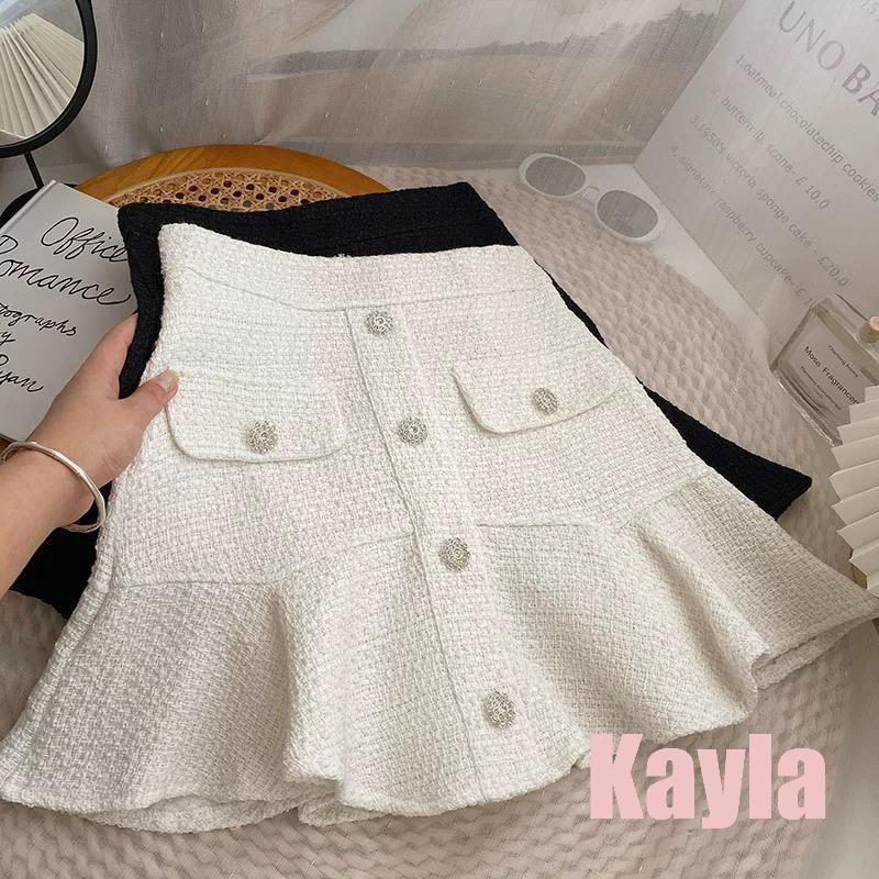 預購🌟免運🌟 荷葉邊高腰粗花呢A字短裙 A1267 #Kayla.girl #少女愷拉-細節圖2