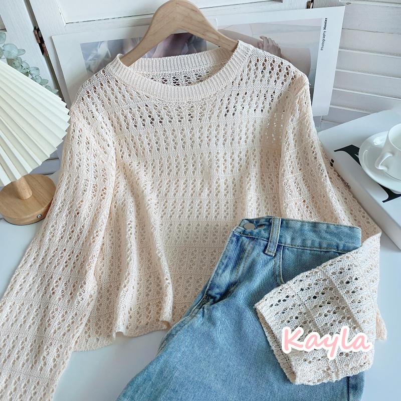 預購🌟免運🌟薄款慵懶鏤空洞洞針織上衣 A1051 #Kayla.girl #少女愷拉-細節圖3