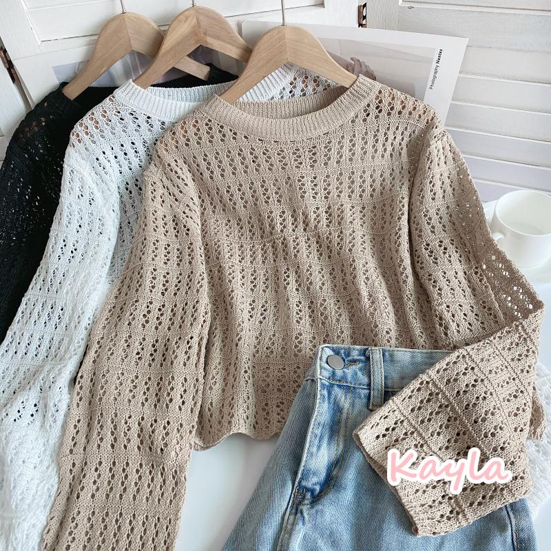 預購🌟免運🌟薄款慵懶鏤空洞洞針織上衣 A1051 #Kayla.girl #少女愷拉-細節圖6