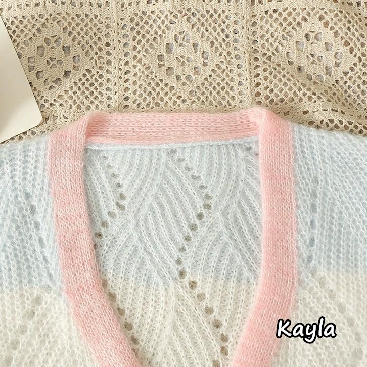 預購🌟免運🌟 甜美彩色條紋針排釦織外套 A1113 #Kayla.girl #少女愷拉-細節圖3
