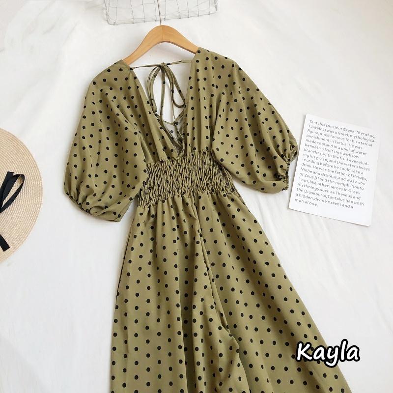 現貨+預購🌟免運🌟領美背綁帶點點連身長褲 A0859 #Kayla.girl #少女愷拉-細節圖4