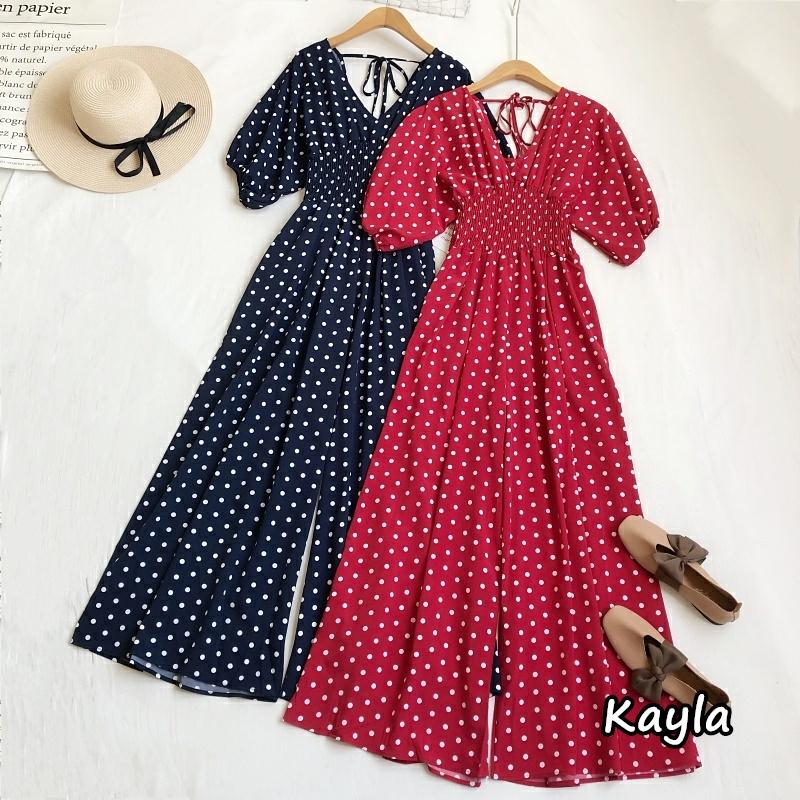 現貨+預購🌟免運🌟領美背綁帶點點連身長褲 A0859 #Kayla.girl #少女愷拉-細節圖8