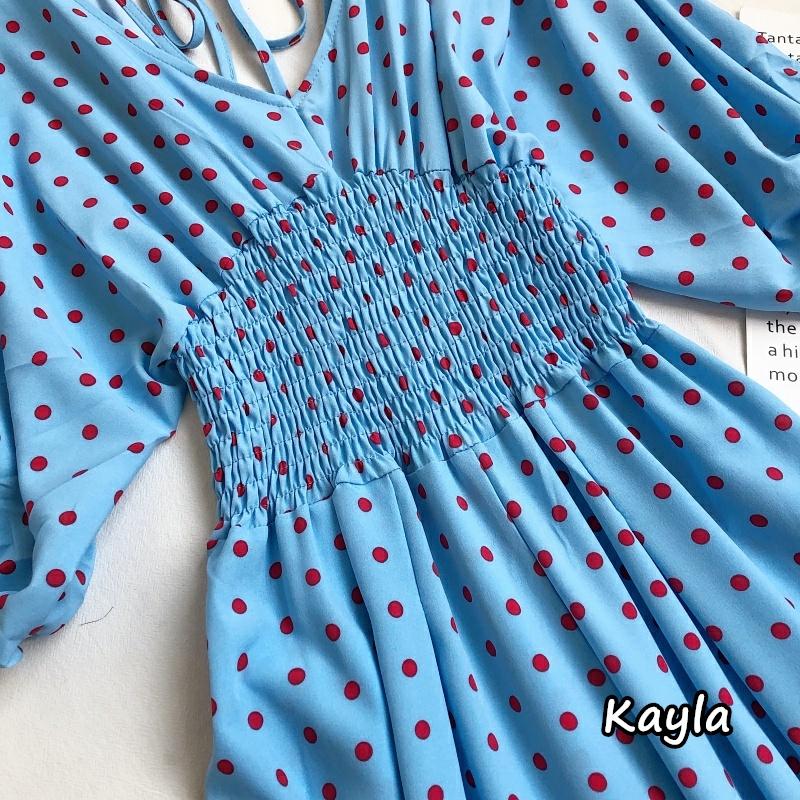 現貨+預購🌟免運🌟領美背綁帶點點連身長褲 A0859 #Kayla.girl #少女愷拉-細節圖9