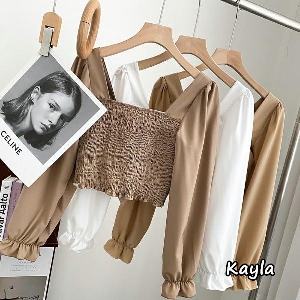 現貨⚡免運⚡絕版下殺🔥 蝴蝶結胸罩短款喇叭袖上衣 A0856 #Kayla.girl #少女愷拉 #實穿-細節圖3