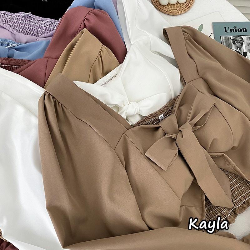 現貨⚡免運⚡絕版下殺🔥 蝴蝶結胸罩短款喇叭袖上衣 A0856 #Kayla.girl #少女愷拉 #實穿-細節圖4