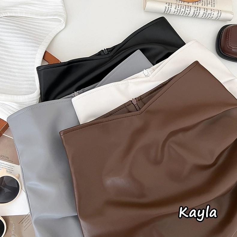 現貨+預購🌟免運🌟 不規則褶皺A字包臀皮革褲裙 A1128 #Kayla.girl #少女愷拉-細節圖2