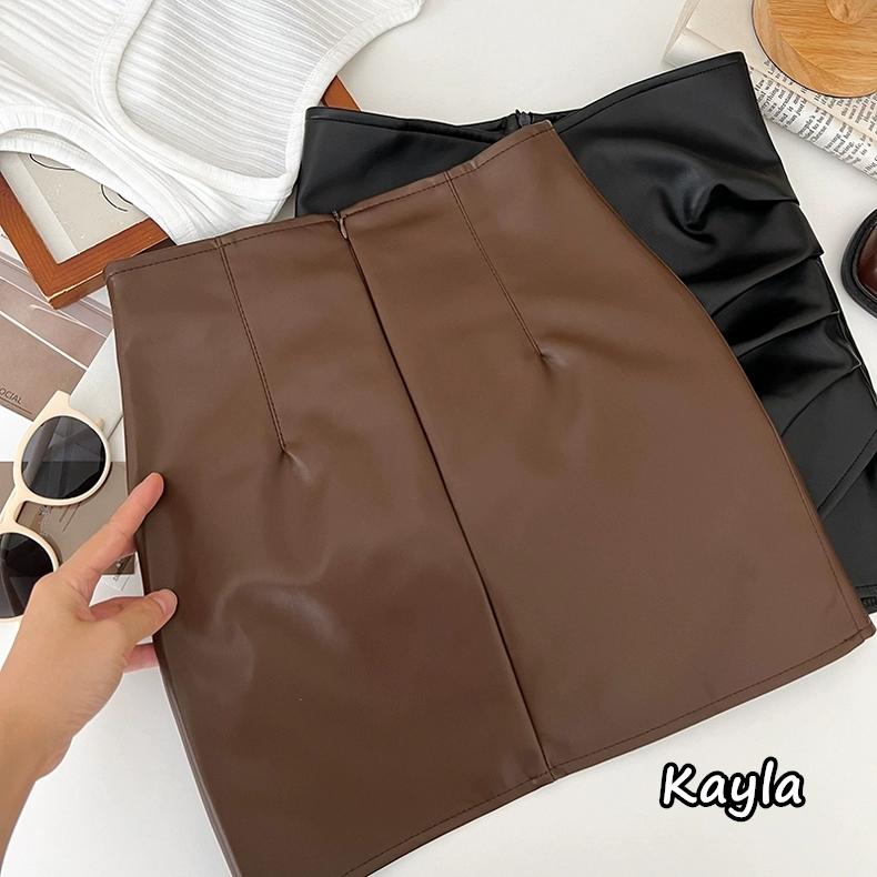 現貨+預購🌟免運🌟 不規則褶皺A字包臀皮革褲裙 A1128 #Kayla.girl #少女愷拉-細節圖5