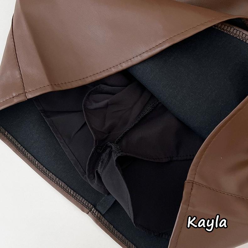 現貨+預購🌟免運🌟 不規則褶皺A字包臀皮革褲裙 A1128 #Kayla.girl #少女愷拉-細節圖8