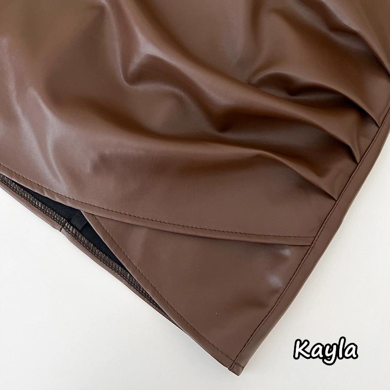 現貨+預購🌟免運🌟 不規則褶皺A字包臀皮革褲裙 A1128 #Kayla.girl #少女愷拉-細節圖9