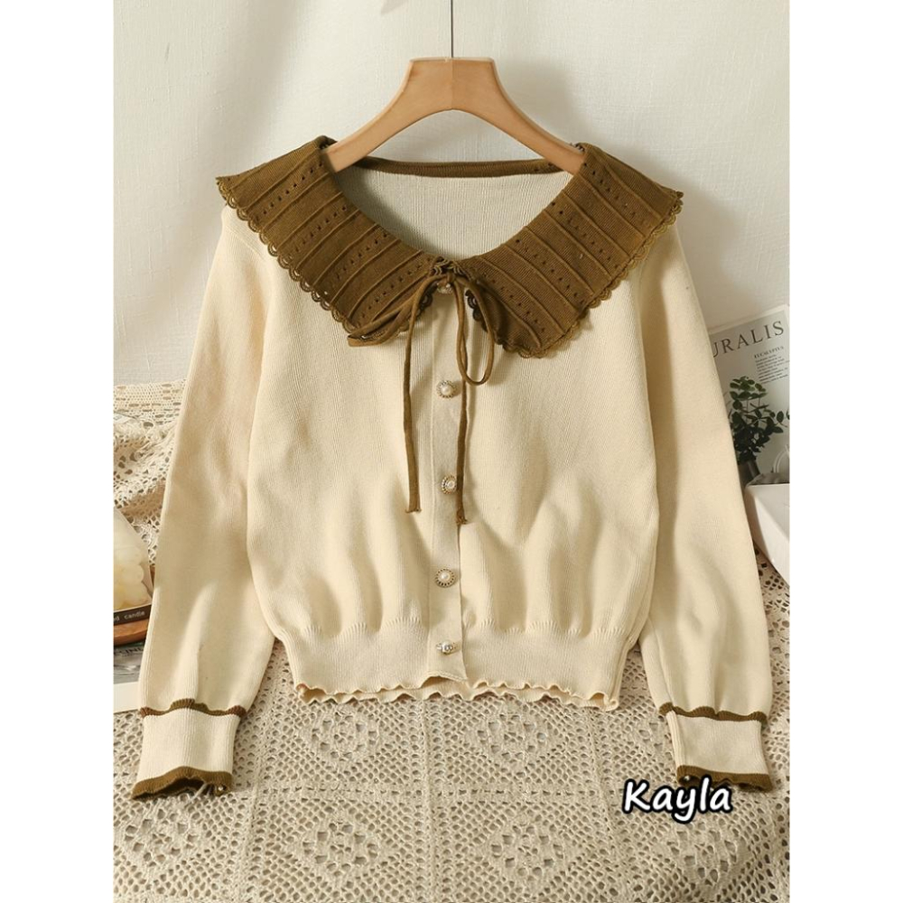 預購🌟免運🌟 撞色娃娃領蝴蝶結針織上衣 A1123 #Kayla.girl #少女愷拉-細節圖2