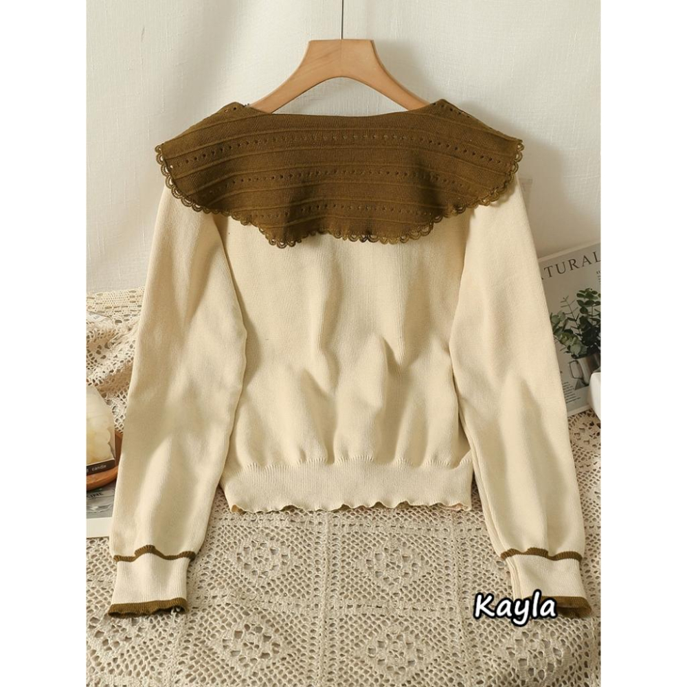 預購🌟免運🌟 撞色娃娃領蝴蝶結針織上衣 A1123 #Kayla.girl #少女愷拉-細節圖3
