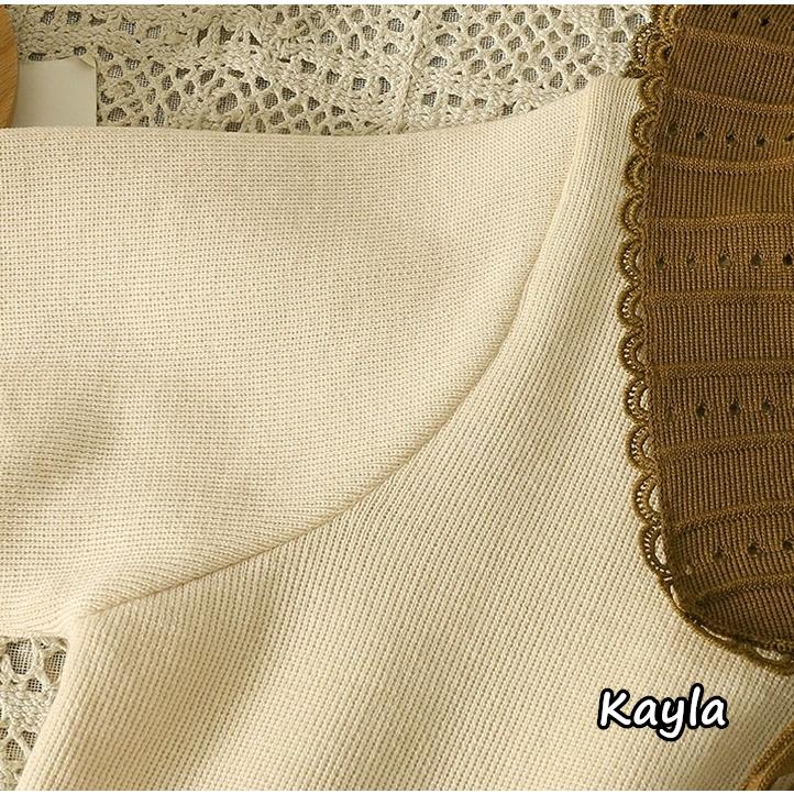 預購🌟免運🌟 撞色娃娃領蝴蝶結針織上衣 A1123 #Kayla.girl #少女愷拉-細節圖5