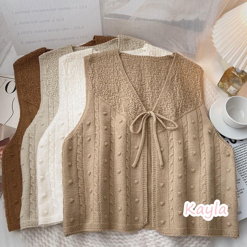 現貨⚡免運⚡速寄🚛 復古V領麻花針織罩衫背心 A0923 #Kayla.girl #少女愷拉-細節圖2