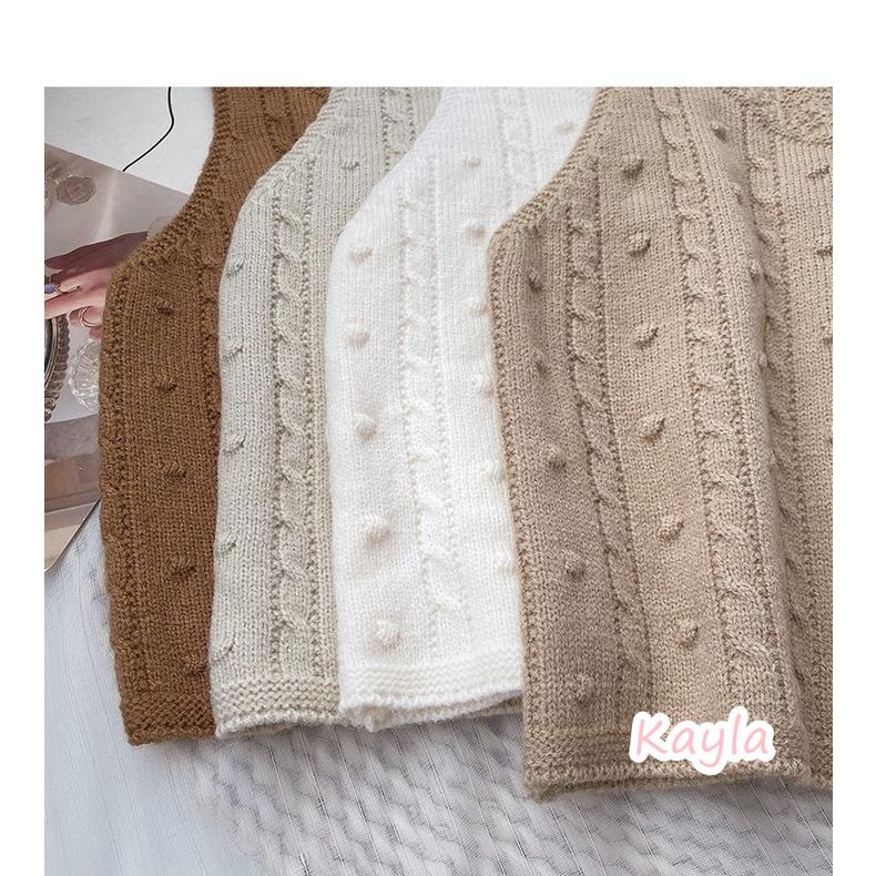 現貨⚡免運⚡速寄🚛 復古V領麻花針織罩衫背心 A0923 #Kayla.girl #少女愷拉-細節圖3