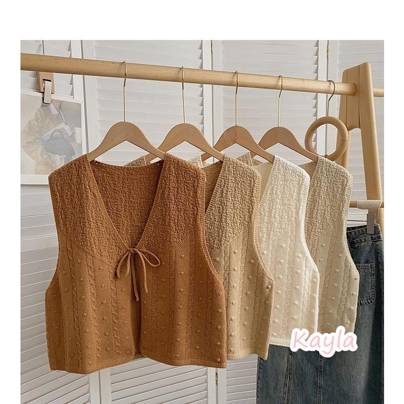 現貨⚡免運⚡速寄🚛 復古V領麻花針織罩衫背心 A0923 #Kayla.girl #少女愷拉-細節圖4