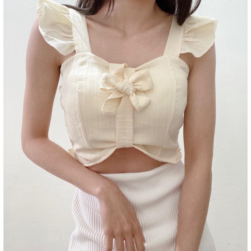 現貨⚡免運⚡絕版下殺🔥  壓紋荷葉邊肩帶蝴蝶結吊帶背心 A0717 #Kayla.girl #少女愷拉 #實穿-細節圖3
