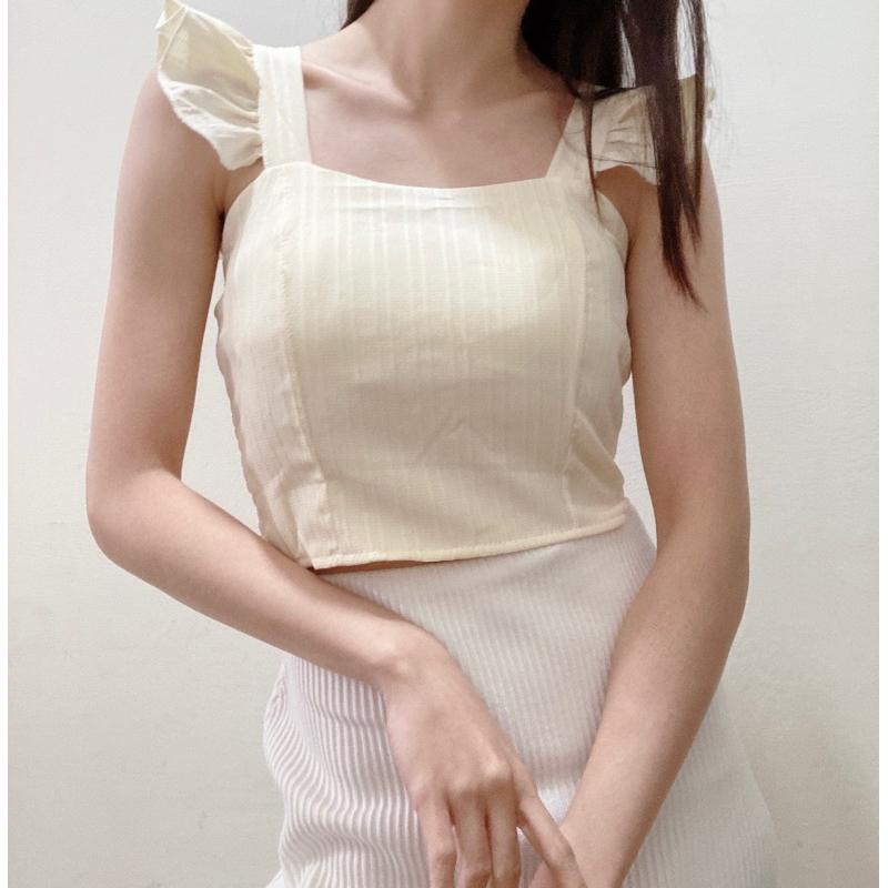 現貨⚡免運⚡絕版下殺🔥  壓紋荷葉邊肩帶蝴蝶結吊帶背心 A0717 #Kayla.girl #少女愷拉 #實穿-細節圖4