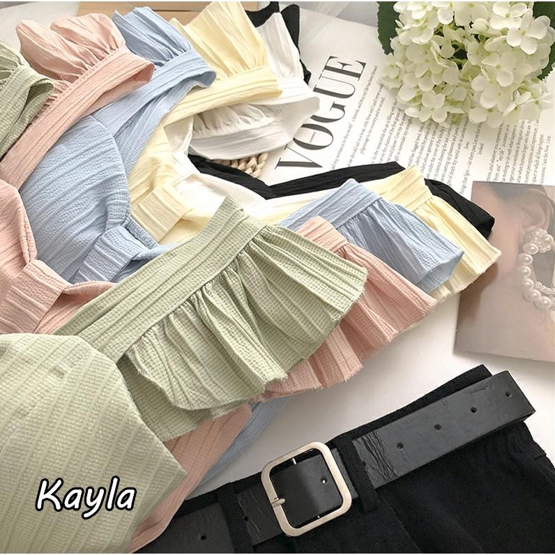 現貨⚡免運⚡絕版下殺🔥  壓紋荷葉邊肩帶蝴蝶結吊帶背心 A0717 #Kayla.girl #少女愷拉 #實穿-細節圖5