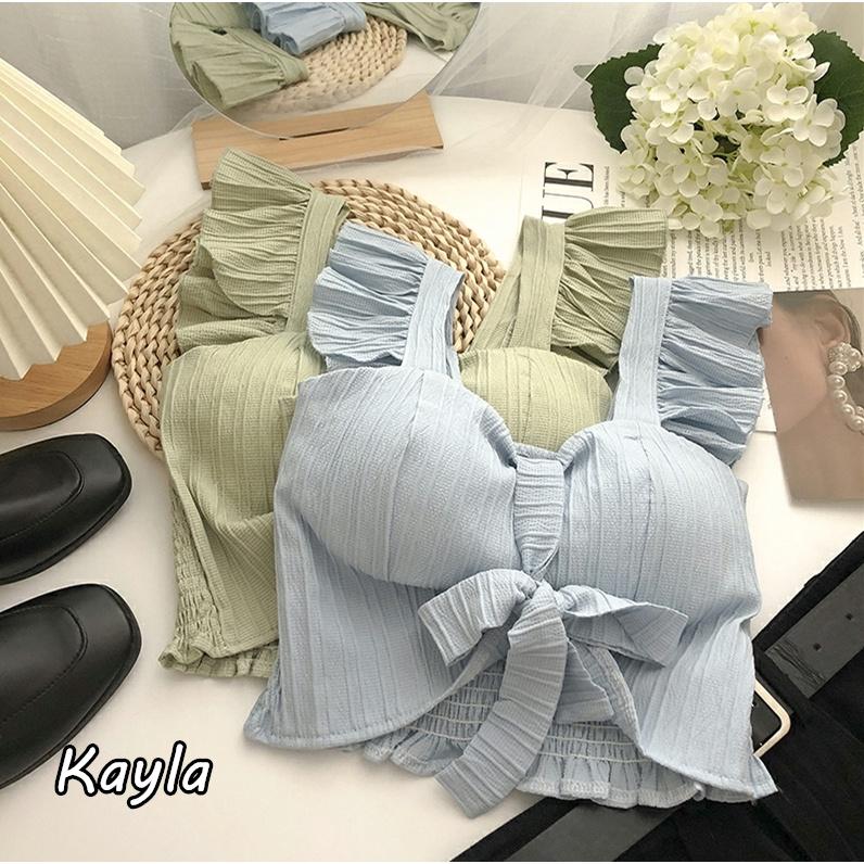 現貨⚡免運⚡絕版下殺🔥  壓紋荷葉邊肩帶蝴蝶結吊帶背心 A0717 #Kayla.girl #少女愷拉 #實穿-細節圖6