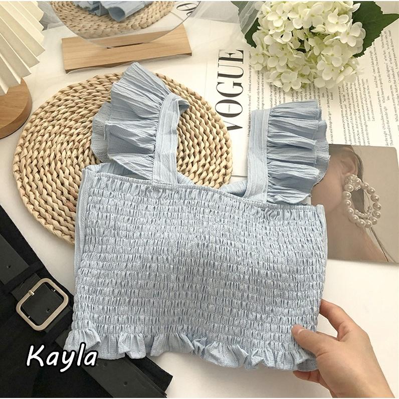 現貨⚡免運⚡絕版下殺🔥  壓紋荷葉邊肩帶蝴蝶結吊帶背心 A0717 #Kayla.girl #少女愷拉 #實穿-細節圖7