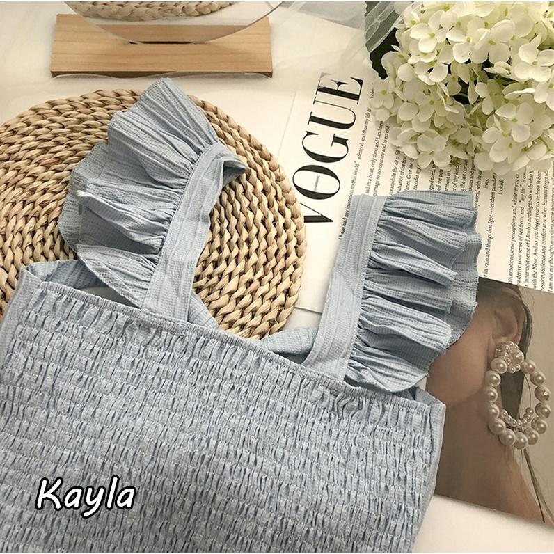 現貨⚡免運⚡絕版下殺🔥  壓紋荷葉邊肩帶蝴蝶結吊帶背心 A0717 #Kayla.girl #少女愷拉 #實穿-細節圖8