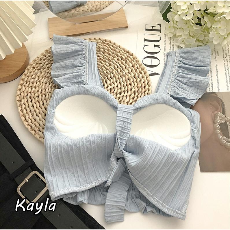 現貨⚡免運⚡絕版下殺🔥  壓紋荷葉邊肩帶蝴蝶結吊帶背心 A0717 #Kayla.girl #少女愷拉 #實穿-細節圖9