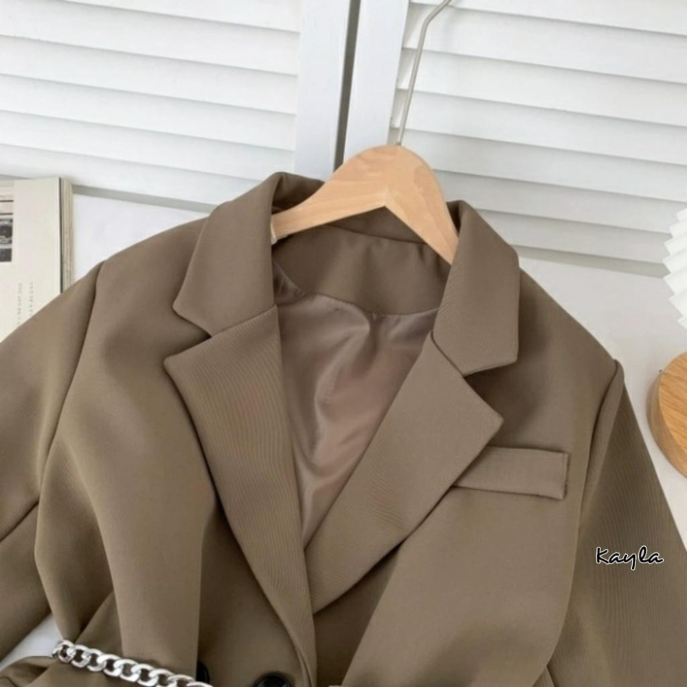 現貨⚡免運⚡絕版下殺🔥 V領雙排釦西裝外套洋(附造型腰鍊) A0444 #Kayla.girl #少女愷拉 #實穿-細節圖5