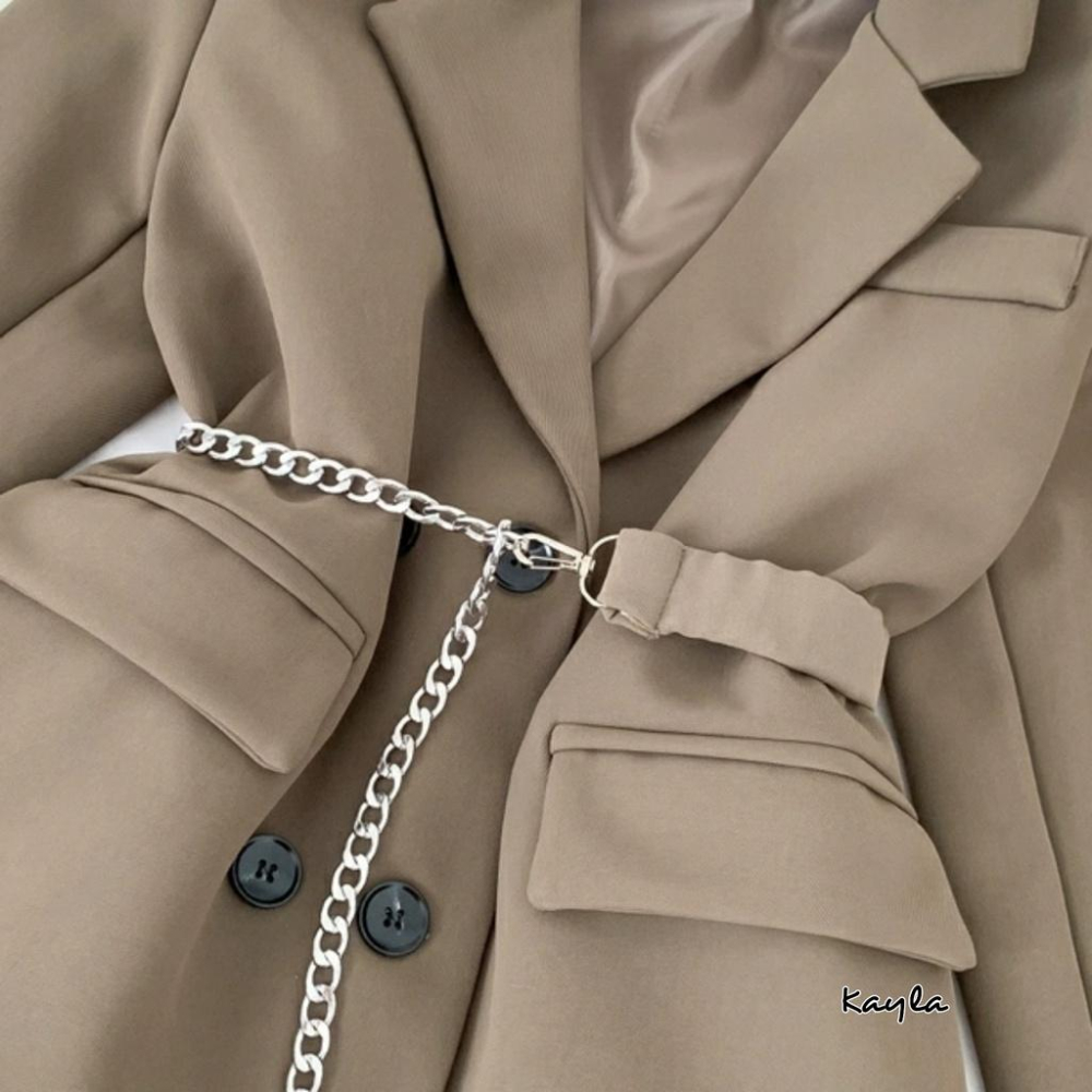 現貨⚡免運⚡絕版下殺🔥 V領雙排釦西裝外套洋(附造型腰鍊) A0444 #Kayla.girl #少女愷拉 #實穿-細節圖6