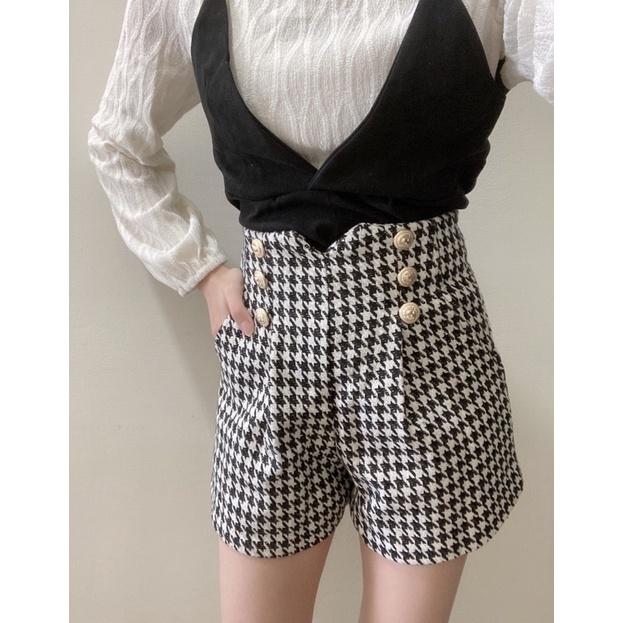 現貨⚡免運⚡絕版下殺🔥 編織感千鳥格金釦高腰短褲A0325 #Kayla.girl #少女愷拉 #實穿-細節圖2