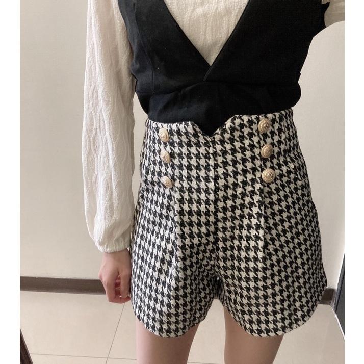 現貨⚡免運⚡絕版下殺🔥 編織感千鳥格金釦高腰短褲A0325 #Kayla.girl #少女愷拉 #實穿-細節圖3