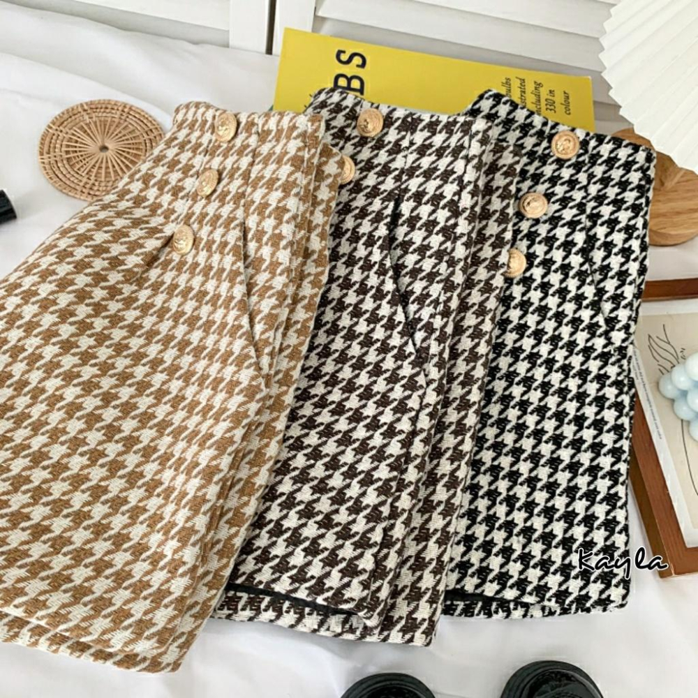 現貨⚡免運⚡絕版下殺🔥 編織感千鳥格金釦高腰短褲A0325 #Kayla.girl #少女愷拉 #實穿-細節圖5