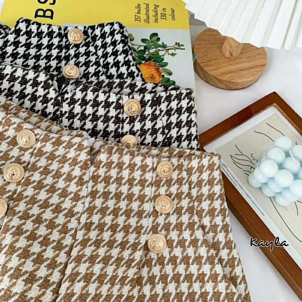 現貨⚡免運⚡絕版下殺🔥 編織感千鳥格金釦高腰短褲A0325 #Kayla.girl #少女愷拉 #實穿-細節圖6