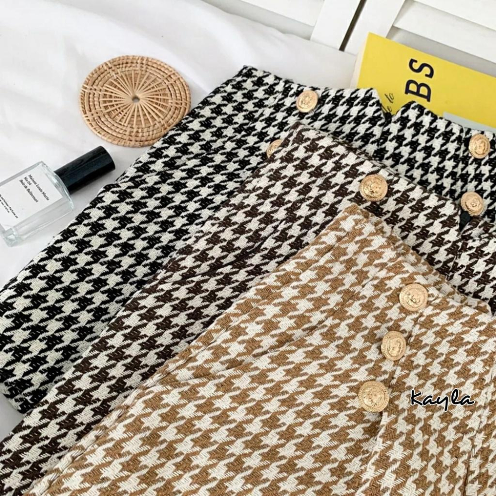 現貨⚡免運⚡絕版下殺🔥 編織感千鳥格金釦高腰短褲A0325 #Kayla.girl #少女愷拉 #實穿-細節圖7