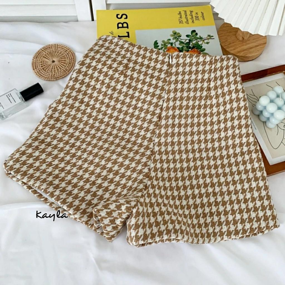 現貨⚡免運⚡絕版下殺🔥 編織感千鳥格金釦高腰短褲A0325 #Kayla.girl #少女愷拉 #實穿-細節圖8