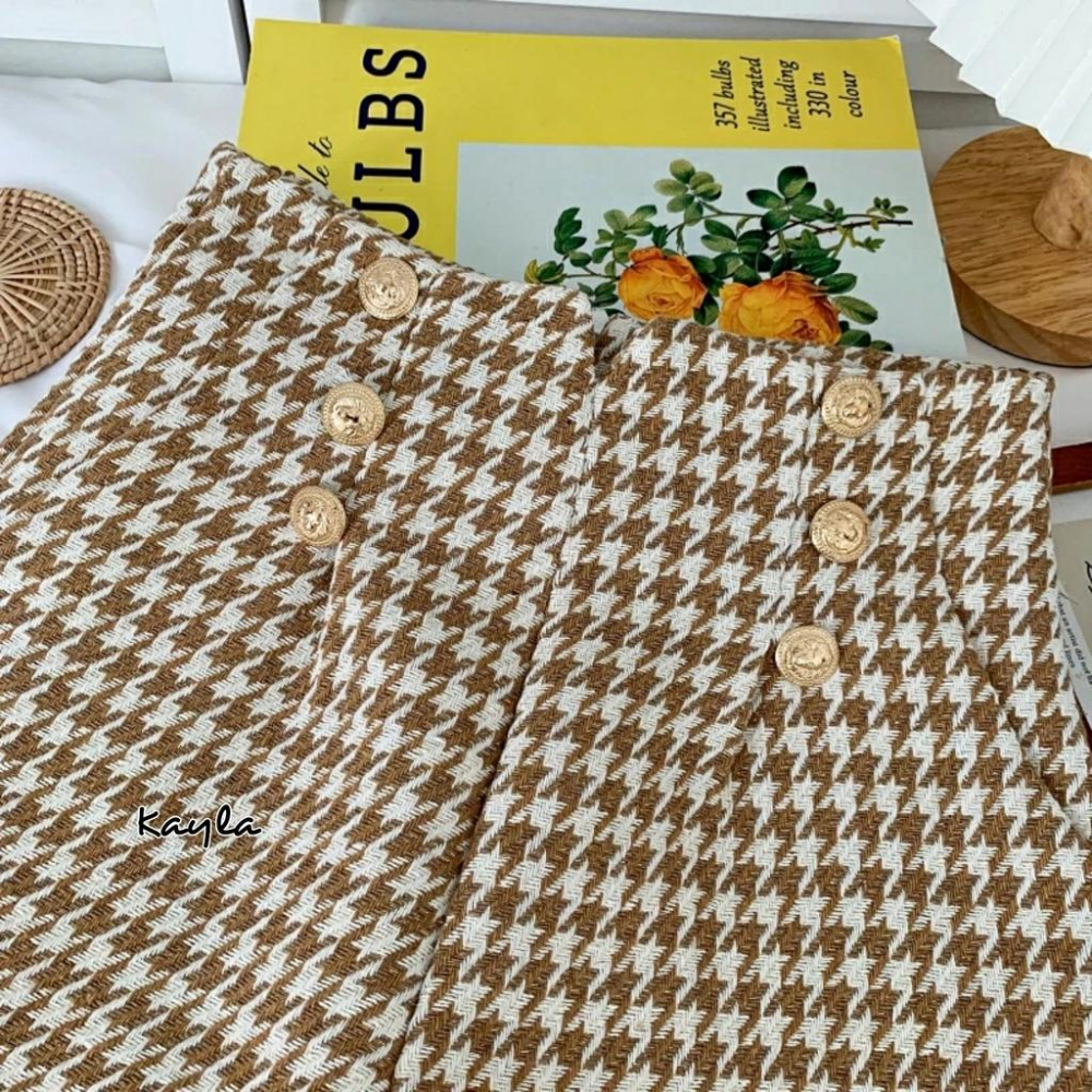 現貨⚡免運⚡絕版下殺🔥 編織感千鳥格金釦高腰短褲A0325 #Kayla.girl #少女愷拉 #實穿-細節圖9